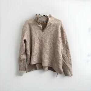 ICHI Women's Zip Boxy Sweater Multicolor Tan Size XXL Long Sleeve Wool Blend
